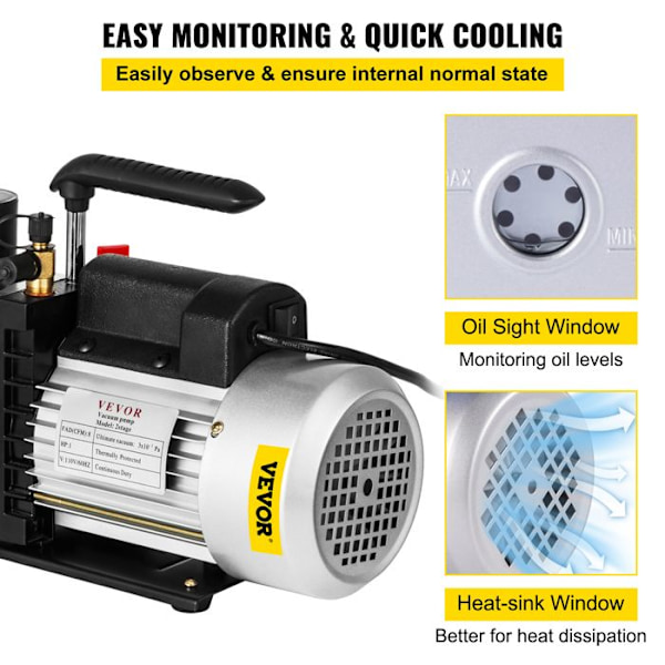 Vakuumpump-VEVOR-226 L/min-Dubbelstegs luftkonditionering Vakuumpump-745 W-hemluftkonditioneringsapparater, bilar