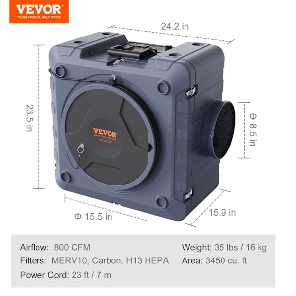 SKYSHALO-VEVOR luftrenare-6,2 x 4,1 x 6 cm-Bärbar negativ luftenhet 800 CFM-Industriell och kommersiell