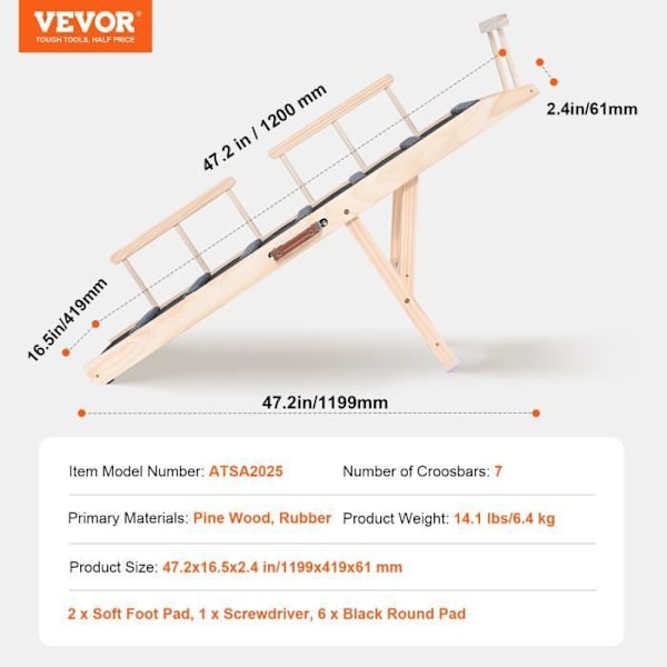 Hundaramp - VEVOR - Vikbar hundtrappa 120 cm Justerbar höjd 35-70 cm för biltillgång