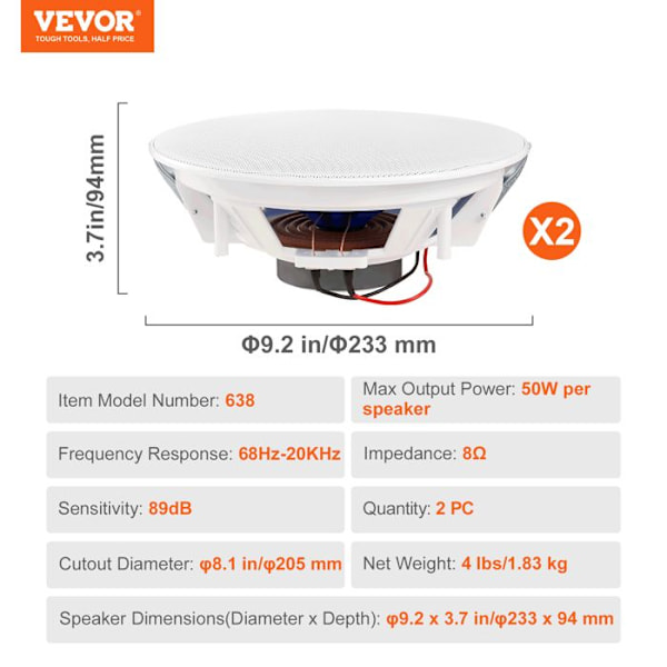Takhögtalare-VEVOR-8 tum-50W-i-vägg takhögtalarsystem-för hem, kök, vardagsrum