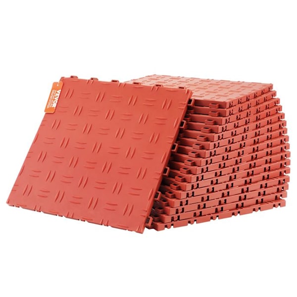 Interlocking Garage Plates-VEVOR-Pack of 50-PP-305 x 305 x 13,4 mm-Non-Slip-Garages-Källare-Reparation Workshops-Red