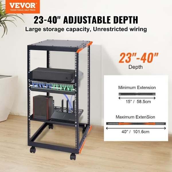 Open Frame Server Rack 20U-VEVOR-58.5-40" 4 stolpar-hjul för router, modem