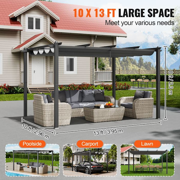 Utfällbar utomhuspergola 3 x 4 m-VEVOR-Aluminium Garden Gazebo-för uteplatser, trädgårdar, däck, bakgårdar-grå