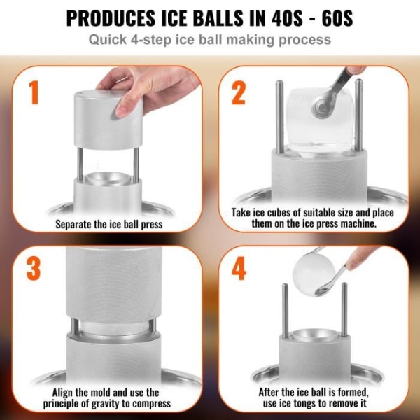 Ice Cube Press - VEVOR - Rund Ice Cube Form Rund Aluminium Ice Cube Form Kulor Ice Cube Fack 61mm Bar