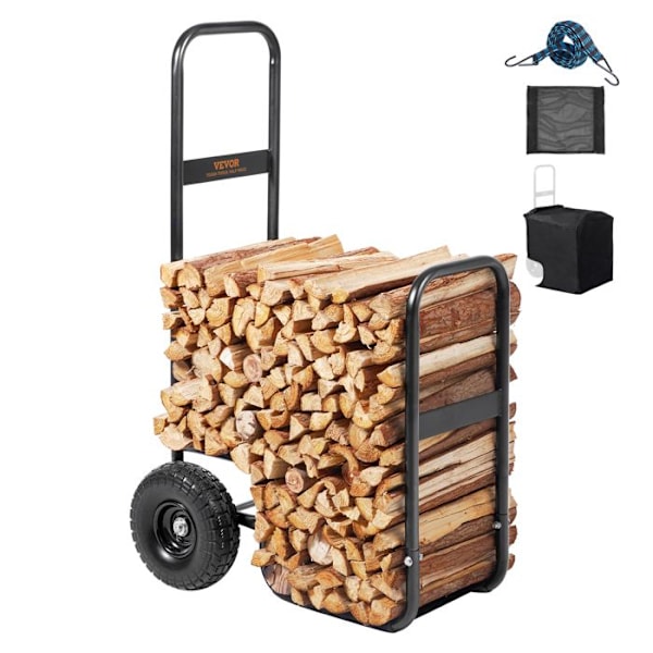 Vedtransportvagn-VEVOR-Belastning 113,4 kg-67x52x110 cm-Vattentätt lock Utomhusstockhållare för öppen spis
