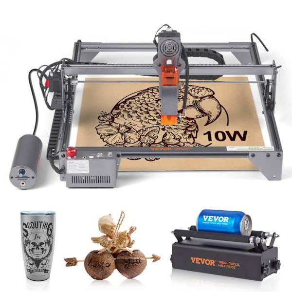Lasergraveringsmaskin - VEVOR - 10 W Lasergravör Roterande Roller komprimerade prickar