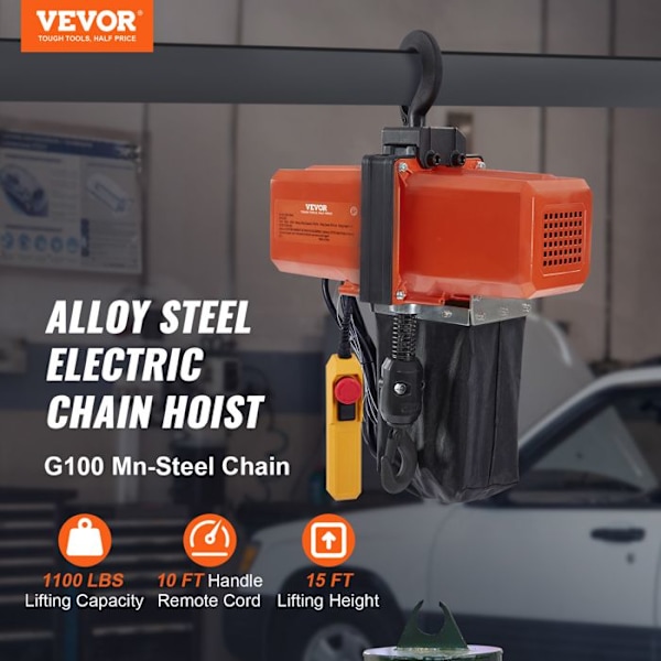 Elektrisk kedjetelfer - VEVOR - Lastkapacitet 499 kg - Max lyfthöjd 4,5 m, 580 W - för garage, verkstad, hotell, hem