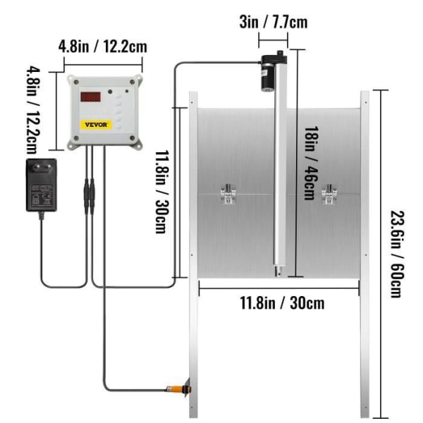 Automatisk hönshusdörrsats - VEVOR - Automatisk hönsgårdsdörr 60×30cm - Ljussensortimer Silver
