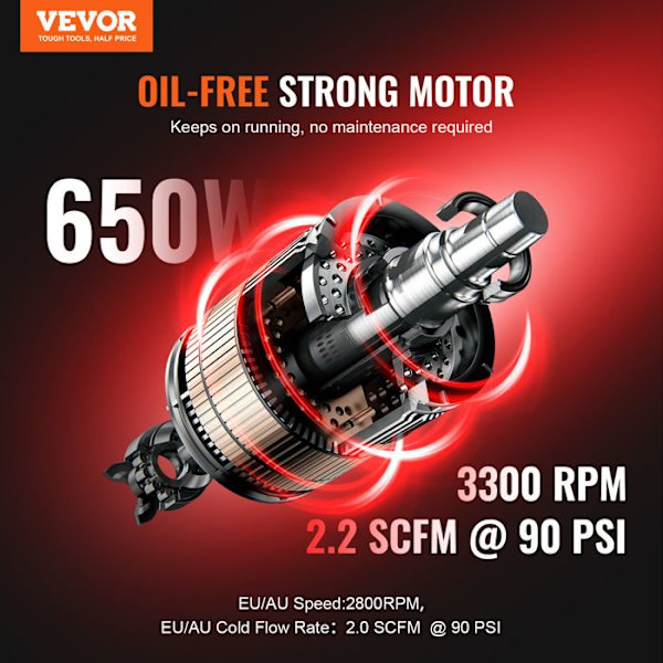 Oljefri luftkompressor - VEVOR - 30 L ståltank - 650 W - för bilreparation, däckpumpning, spraymålning