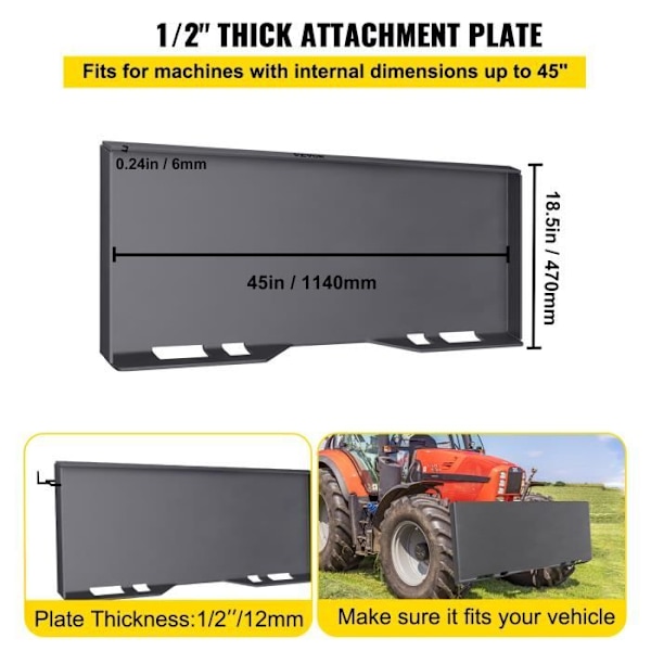 Monteringsplatta - VEVOR - 1176 mm x 470 mm x 70 mm Universal snabbkoppling för traktorlastare 12 mm