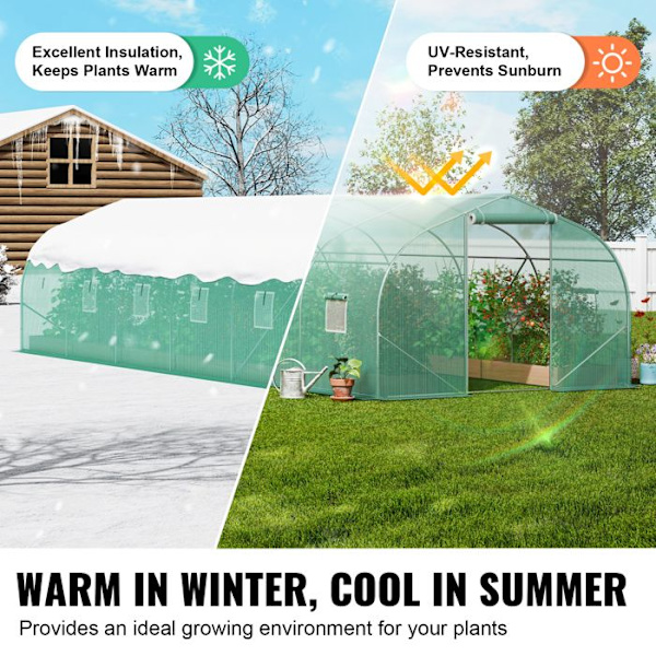 Trädgårdstunnel Växthus-VEVOR-900x300x200 cm-Växtskydd Tält spetsigt tak, 12 fönster-för utomhusodling av grönsaker Blommor