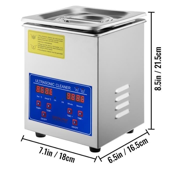 VEVOR Professional Ultrasonic Cleaner - Digital justerbar temperatur - 2L