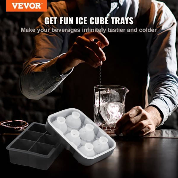 Ice Cube Tray - VEVOR - Ice Cube Maker Rund och fyrkantig iskubform med silikonlock