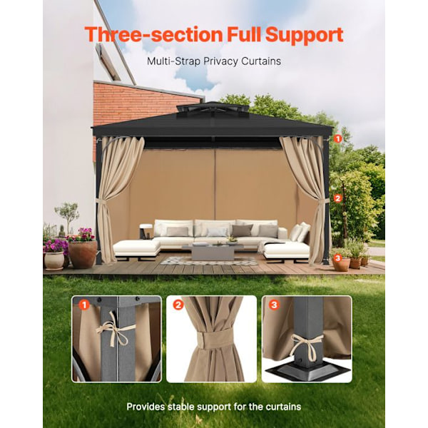Integritetsgardin för Vattentät Utomhustält-VEVOR-Gardiner för Pergola-281 x 341 x 214 cm-4 Paneler-Kaki