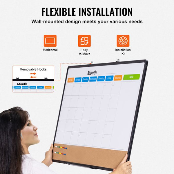 Whiteboard och Cork Board Combo-VEVOR-468×868mm-Dubbelfunktion torrradering och anslagstavla-Vit