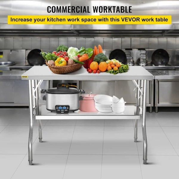 Arbetsbord i rostfritt stål - VEVOR - Förberedelsebord 1220 x 610 mm - Fällbart storkök