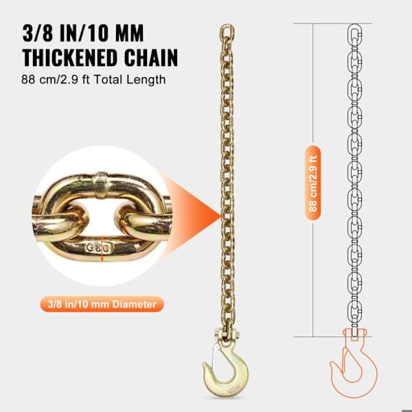 Bogserbindningskedja - VEVOR - 10 mm x 88,39 cm - Last 3,22 t - för montering av dragbilsutrustning
