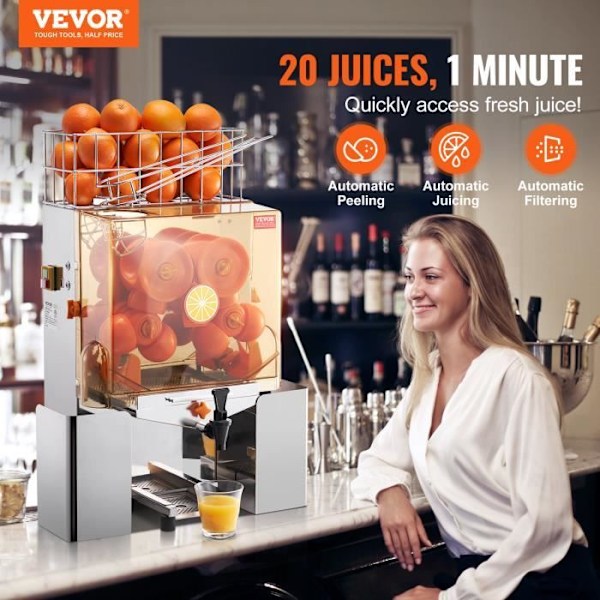 Kommersiell elektrisk Citrus Juicer-VEVOR-120W Juice Extractor Automatisk matning-för apelsiner Restauranger Kaféer Fruktaffärer