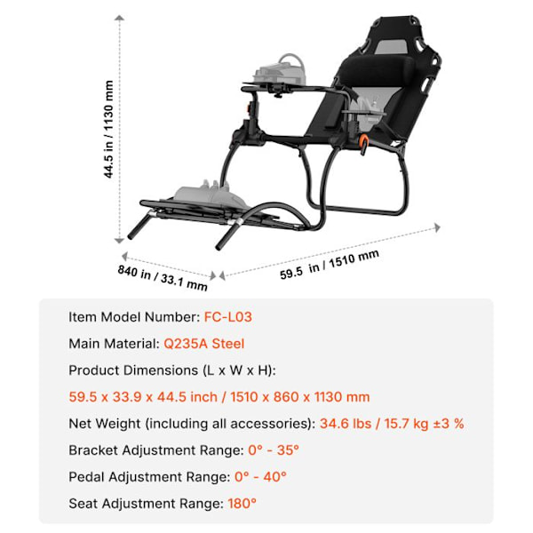 Kompakt Racing-rattstativ Vikbart stål körsimulator Cockpit-VEVOR-för Logitech G923/G920/G29