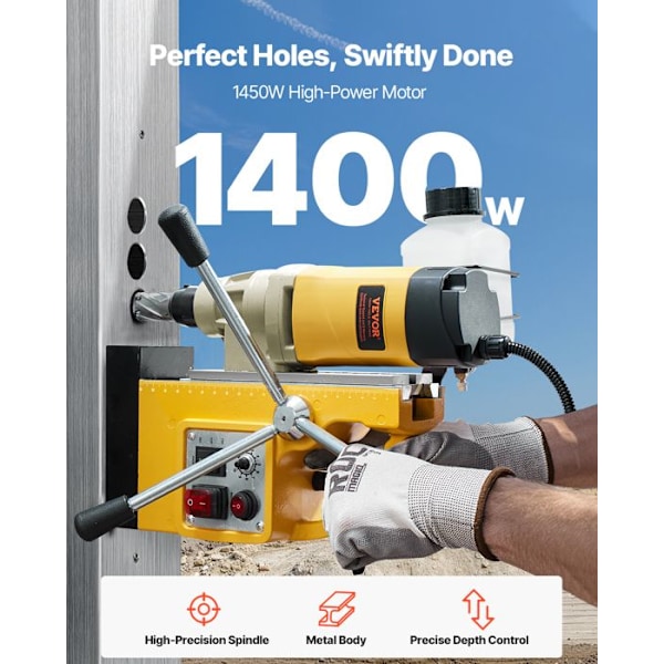 Magnetborrmaskin-VEVOR-1400 W-Portabel pelarborr-12800 N 50 mm-med 6 borr.