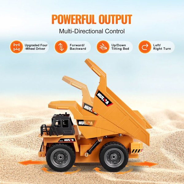 Fjärrkontroll dumper-VEVOR-28 x 15,5 x 17,5 cm-9 kanaler-2 uppladdningsbara batterier-för barn, pojkar, flickor