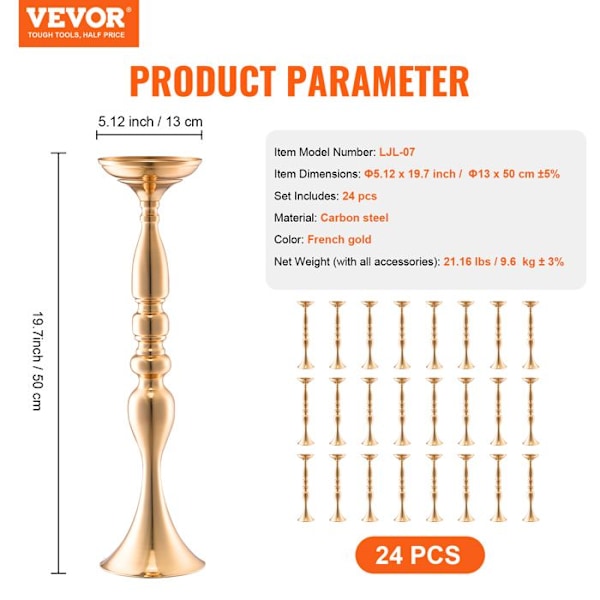 Bröllopsvas-VEVOR-Set med 24-bröllopsblomsterhållare 50 cm hög för bröllopsmiddag, ceremoni, jubileum