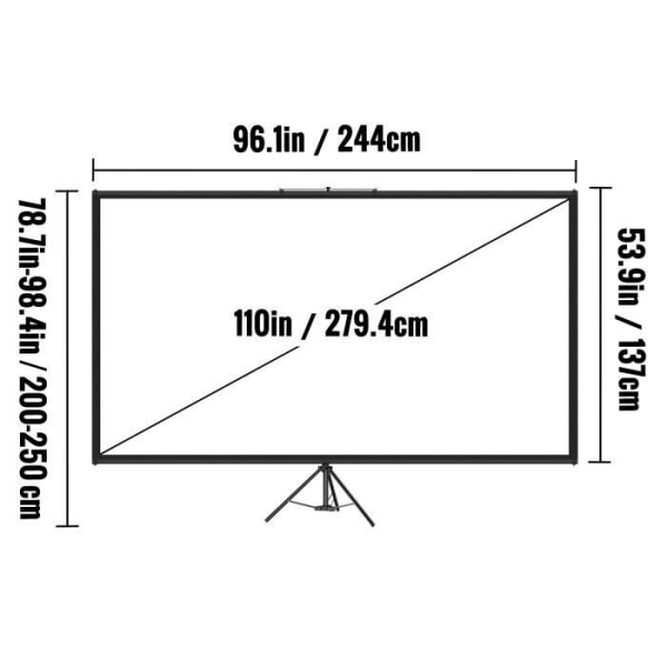 110" Projektionsduk med Stativ - VEVOR - 279 cm Projektionsduk - Bärbar