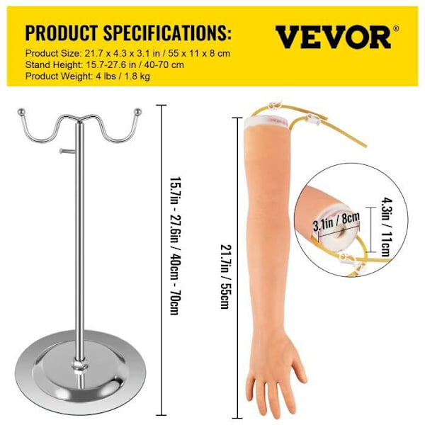 Intravenös övningsarm - VEVOR - 55x11x8 cm, 1,8 kg, med bärväska, För laboratorieskolor