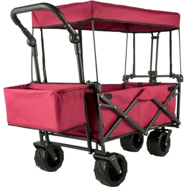 Hopfällbar vagn med tak - VEVOR - Last 100 kg Trädgårdsvagn, strandvagn - Röd