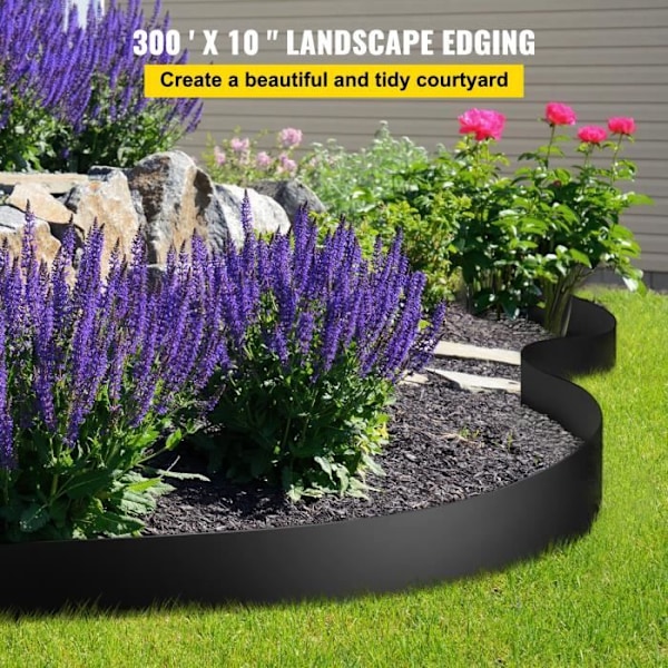 Landskapskant - VEVOR - 10" djup - 300 fots längd - Flexibel kant - Landskapsarkitektur, gräsmatta, trädgård - svart