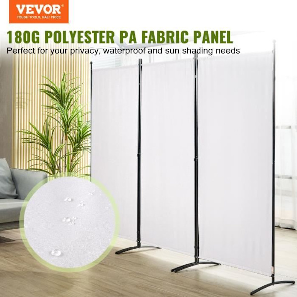 Skärmavskiljare Gardiner - VEVOR - 226 x 52 x 185cm 3 Panel Skärm Rumsavdelare Vikbar skiljevägg - Vit