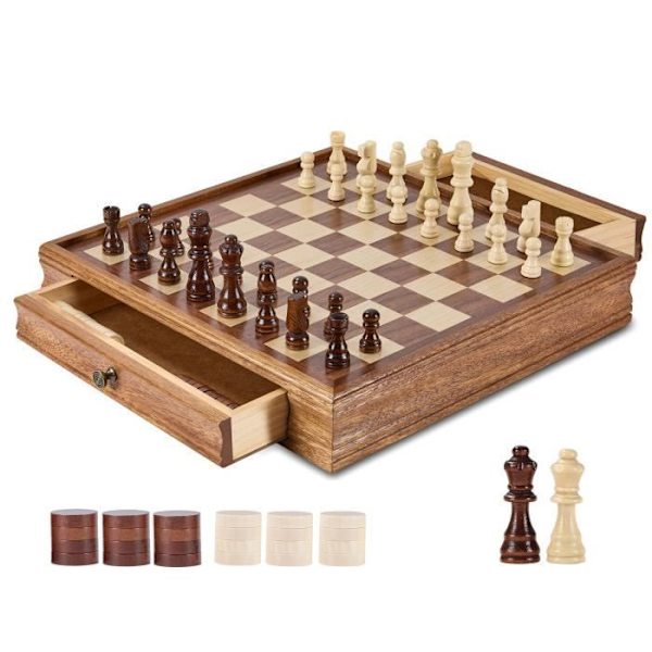 Fällbart schackbräde - VEVOR - Träschackset 400 x 380 x 68 mm Bärbart schackbrädespel med låda för vuxna, barn