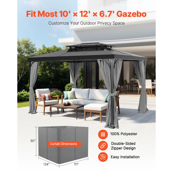 Integritetsskärm för Vattentät Utomhusmarkis-VEVOR-Gardiner för Pergola-283x340x203 cm-4 Paneler-Grå