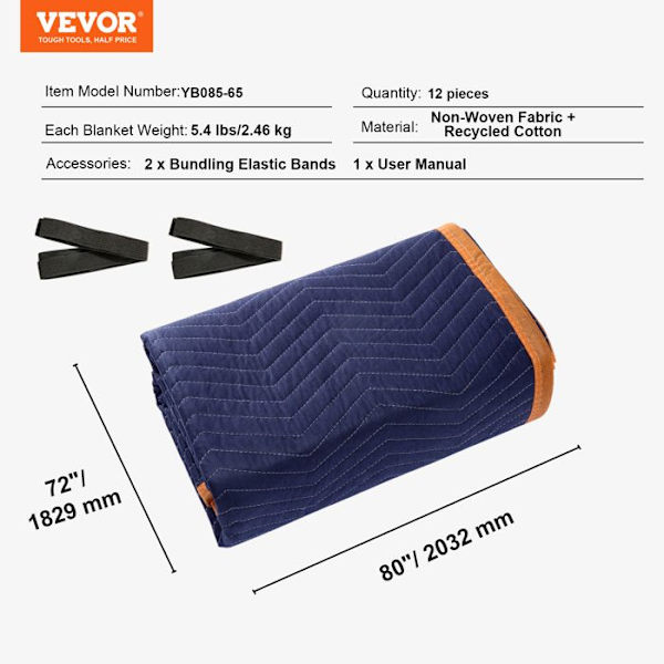 Möbelflyttfiltar-VEVOR-2032x1829 mm- för att skydda möbelgolv Vitvaror-Blå/Orange