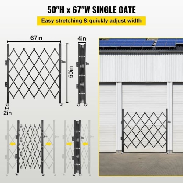 Vikbar säkerhetsgrind -VEVOR- 48" H x 66" B, Ståltrappstaket, 360° rullande, för hemkällargarage, svart