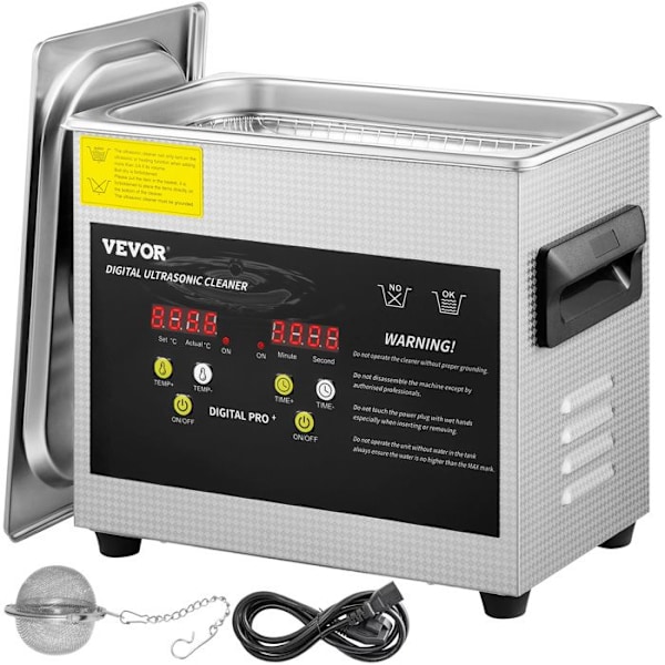 Digital ultraljudsrengörare 3 L-VEVOR-200 W värme, 120 W ultraljud, ultraljudsbricka