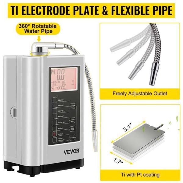 VEVOR Alkaline Water Ionizer Alkaline Acid Water Purifier pH3,5-10,5