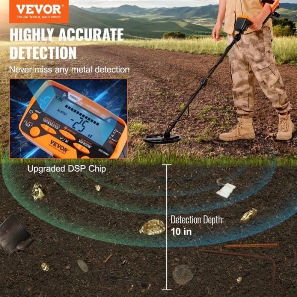 Vuxen metalldetektor - VEVOR - Professionell detektor - 10" IP68 vattentät