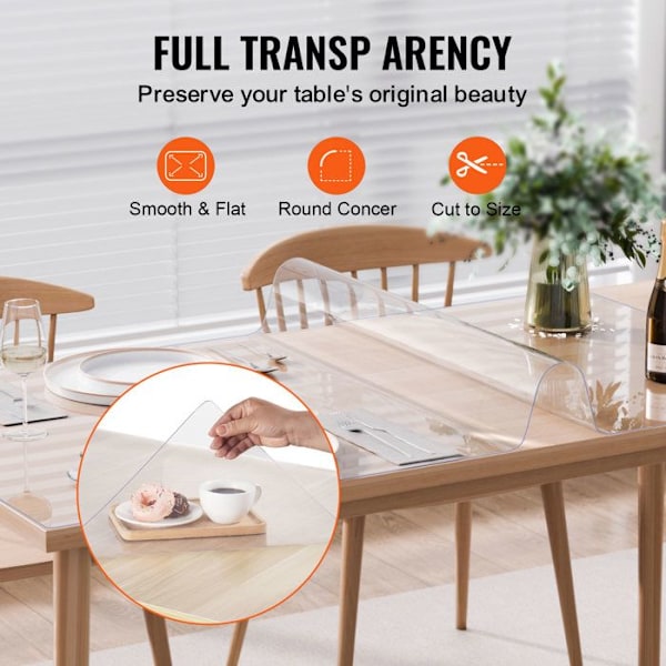 Transparent PVC Bordsduk - VEVOR - 1016x1524 mm - Tjocklek 1,5 mm - Rektangulär - Vattentålig - Lätt att rengöra