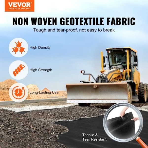 Non-woven geotextil-VEVOR-Anti-ogräs-1,2x30,5 m-271 g-m²-Dräneringssystem-Landskapsarkitektur-Marktäcke-Svart