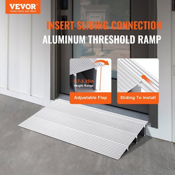 Tröskelramp - VEVOR - 43,6 x 86,4 x 7,6 cm Aluminium Lastkapacitet 362,8 kg för rullstolsskoter