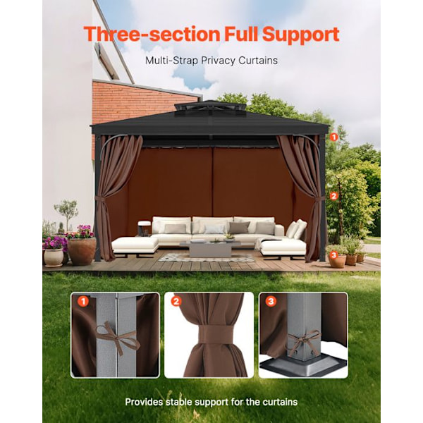 Integritetsgardin för Vattentät Utomhustält-VEVOR-Gardiner för Pergola-281x341x214 cm-Kaffe