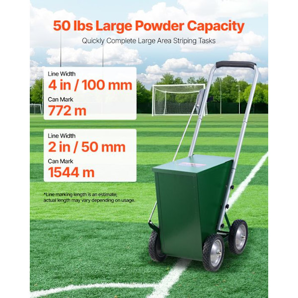 Maskin för Linjemarkering-VEVOR-4 Hjul-Torr Linjekrita för Baseboll och Softboll-Kapacitet 22,7 kg-Grön