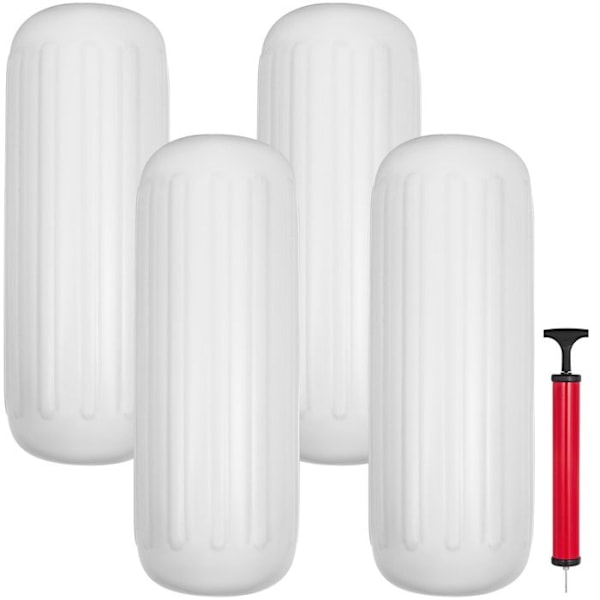 Stänkskärmar-VEVOR-4st-10"x28"-Mellanhål-4 rep-Lätt att blåsa upp-Installera-Skydda kanoter Pontonger Båtar Docka-Vit