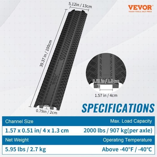 Kabelskydd Ramp-VEVOR -114,5 x 80 x 5 cm-Belastning 907 kg-Vikbar topplock-Vägar-Svart/Gul