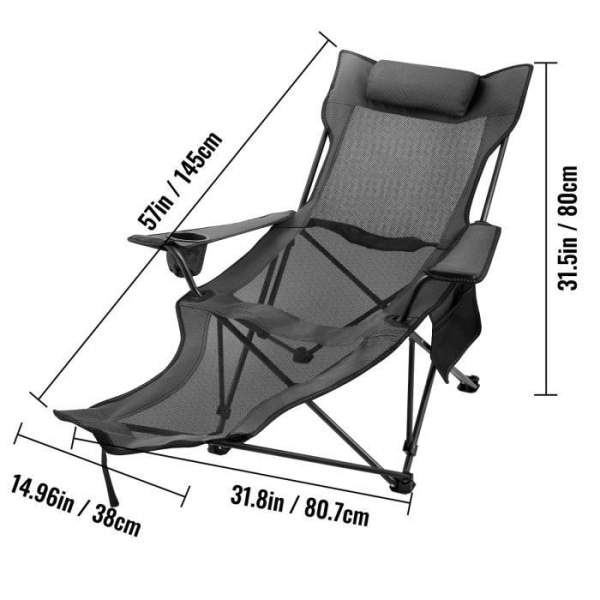 Fällbar campingstol - VEVOR - 18 x 18 x 89 cm Mugghållarstol - Grå i 600D Oxford-tyg och mesh