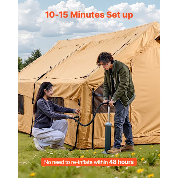 Uppblåsbar Campingtält-VEVOR-4,8x3,6x2,2 m-för 8 till 12 Personer med Handpump, 2 Takfönster
