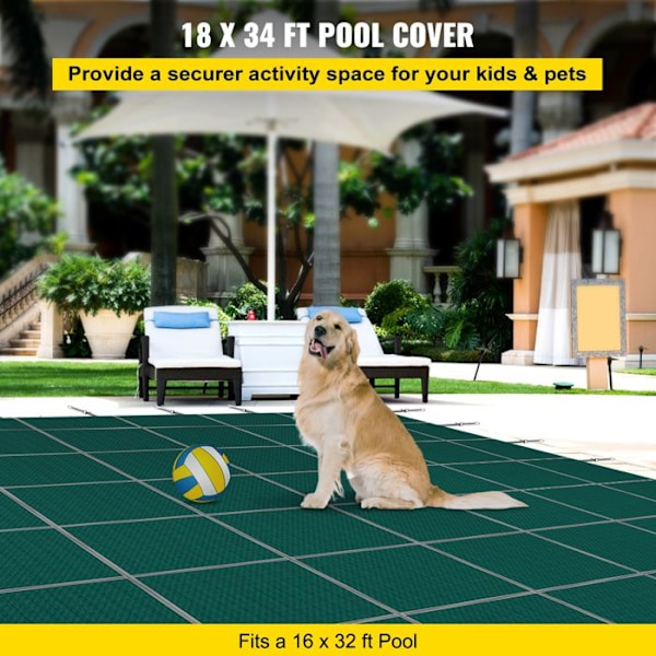 Inground Pool Cover-VEVOR-5,49x10,36 m-Rektangulärt skydd Vinterskydd Trippelstickad PP Hög Mesh-Grön