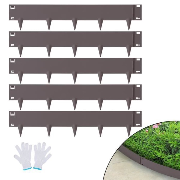 Trädgårdskant - VEVOR - Set med 5 landskapskanter 5 tum x 16,25 fot, spetshöjd 8 cm, brun