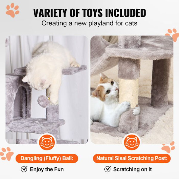 Inomhuskattträd - VEVOR - med sisalskrapstolpe, hängmatta, toppabborre - Large Cat Activity Center